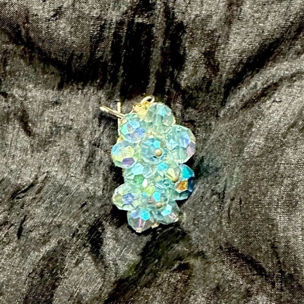 Elegant Blue Aurora Borealis Judith McCann Wingback Crystal Earring or Brooch